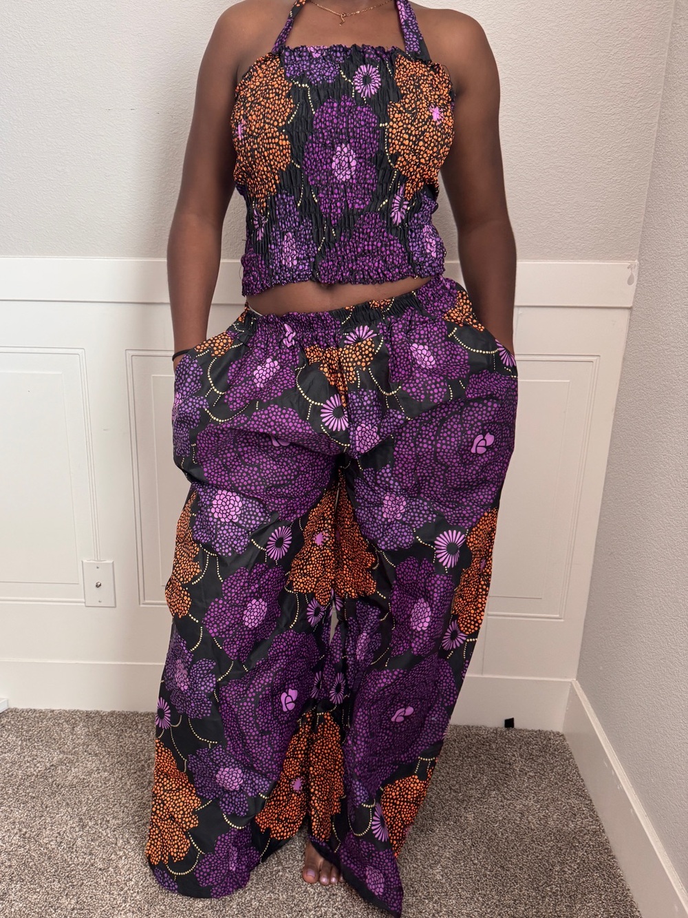 2 piece Purple & Orange Floral Wide-Leg Pants - Womens